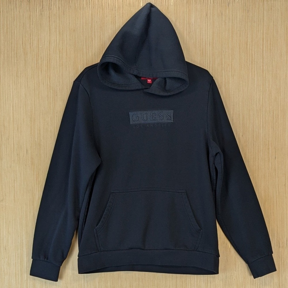 Guess Los Angeles Mens Black Embroidered Box Logo Hoodie Sweatshirt